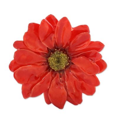 Alternate image for Natural Aster Flower Brooch in Cardinal Red from Thailand Let It Bloom in Cardinal Red