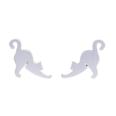 Alternate image for Sterling Silver Cat Stud Earrings from Thailand Feline Stretch