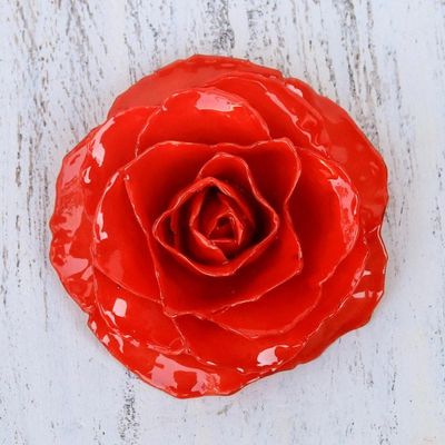 Alternate image for Artisan Crafted Natural Rose Brooch in Red from Thailand Rosy Mood in Red