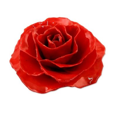 Alternate image for Artisan Crafted Natural Rose Brooch in Red from Thailand Rosy Mood in Red