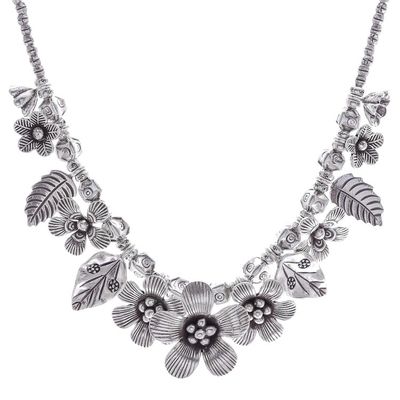 Alternate image for Silver 950 Flower Motif Pendant Necklace from Thailand Natures Miracle
