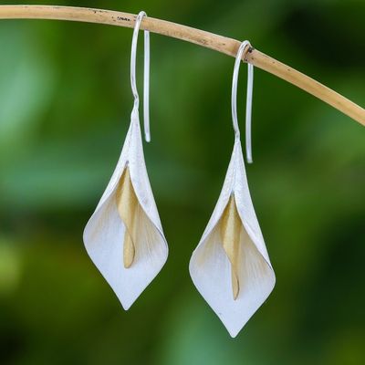 Alternate image for Floral Theme Handmade Gold Accented Sterling Silver Earrings Serene Lily