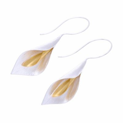 Alternate image for Floral Theme Handmade Gold Accented Sterling Silver Earrings Serene Lily