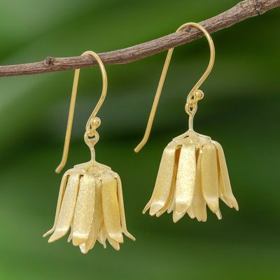 Alternate image for Handcrafted Thai Gold Plated Silver Floral Earrings Shy Lotus