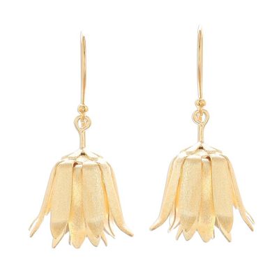 Alternate image for Handcrafted Thai Gold Plated Silver Floral Earrings Shy Lotus
