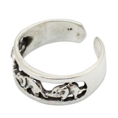 Alternate image for Thai Elephants Sterling Silver Toe Ring Elephant Walk