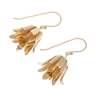 Alternate image for Handcrafted Thai Gold Plated Silver Floral Earrings Shy Lotus