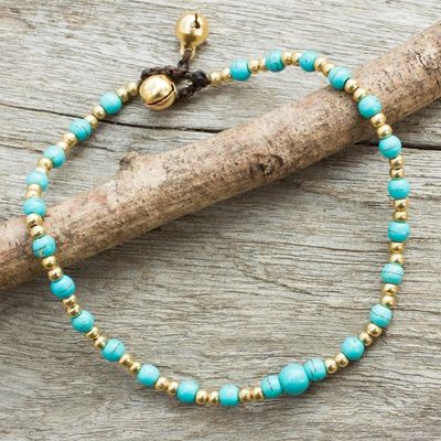 Alternate image for Blue Calcite and Brass Single Strand Anklet Cheerful Walk