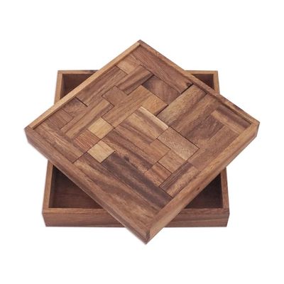Alternate image for Handcrafted Square Wood Geometric Puzzle from Thailand Geometry Game