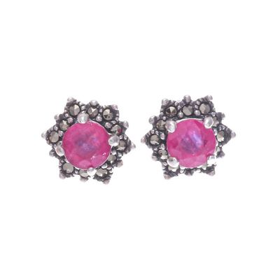 Alternate image for Artisan Crafted Ruby and Marcasite Stud Earrings Firefly in Pink