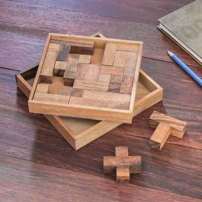Alternate image for Handcrafted Square Wood Geometric Puzzle from Thailand Geometry Game