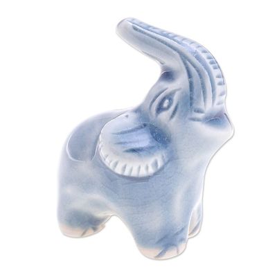 Alternate image for Artisan Crafted Ceramic Figurine Happy Elephant in Blue
