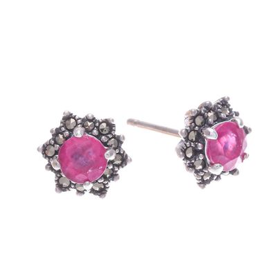 Alternate image for Artisan Crafted Ruby and Marcasite Stud Earrings Firefly in Pink