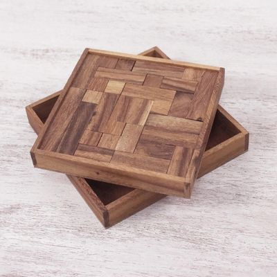 Alternate image for Handcrafted Square Wood Geometric Puzzle from Thailand Geometry Game