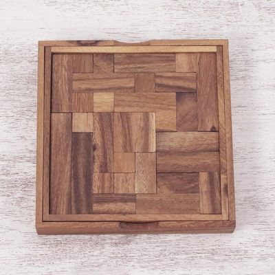 Alternate image for Handcrafted Square Wood Geometric Puzzle from Thailand Geometry Game