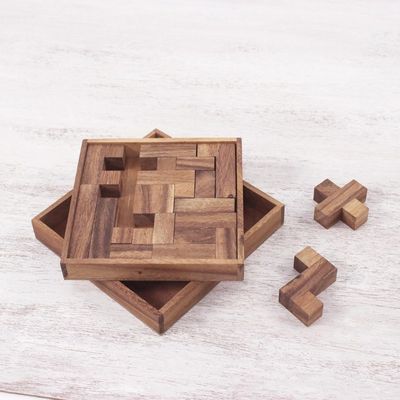 Alternate image for Handcrafted Square Wood Geometric Puzzle from Thailand Geometry Game