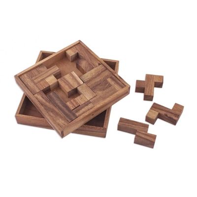 Alternate image for Handcrafted Square Wood Geometric Puzzle from Thailand Geometry Game