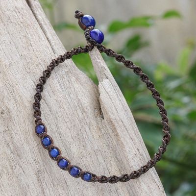 Alternate image for Blue Lapis Lazuli Beaded Macrame Ankle with Beaded Closure Thai Beach Chic in Blue