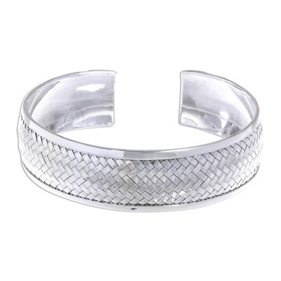 Alternate image for Sterling Silver Cuff Bracelet with Woven Motif Weaving Tales