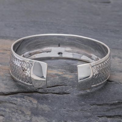 Alternate image for Sterling Silver Cuff Bracelet with Woven Motif Weaving Tales