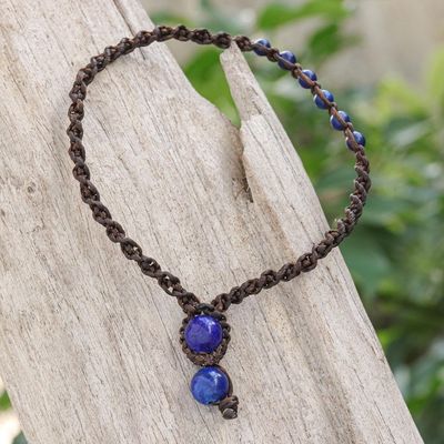 Alternate image for Blue Lapis Lazuli Beaded Macrame Ankle with Beaded Closure Thai Beach Chic in Blue