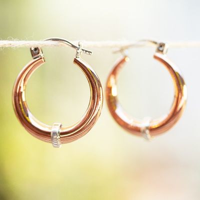 Alternate image for Sterling Silver and Copper Hoop Earrings from Mexico Copper Crescents
