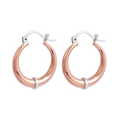 Alternate image for Sterling Silver and Copper Hoop Earrings from Mexico Copper Crescents