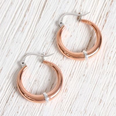 Alternate image for Sterling Silver and Copper Hoop Earrings from Mexico Copper Crescents