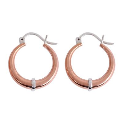Alternate image for Sterling Silver and Copper Hoop Earrings from Mexico Copper Crescents
