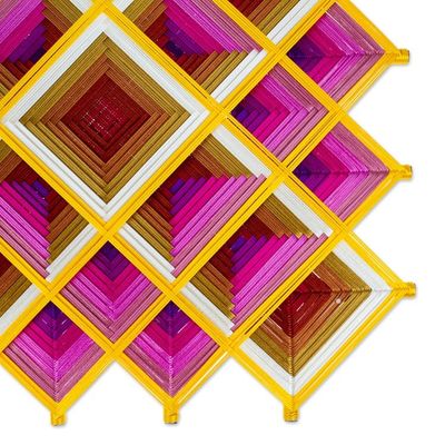 Alternate image for Pine Wood Handwoven Pink Wall Art with Geometric Motifs Pink Divinity