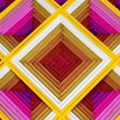 Alternate image for Pine Wood Handwoven Pink Wall Art with Geometric Motifs Pink Divinity