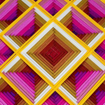 Alternate image for Pine Wood Handwoven Pink Wall Art with Geometric Motifs Pink Divinity
