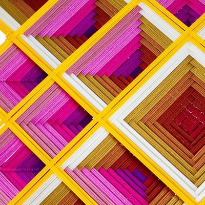 Alternate image for Pine Wood Handwoven Pink Wall Art with Geometric Motifs Pink Divinity