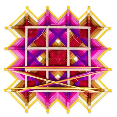 Alternate image for Pine Wood Handwoven Pink Wall Art with Geometric Motifs Pink Divinity