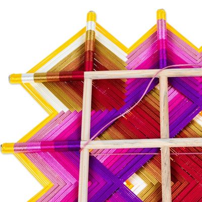 Alternate image for Pine Wood Handwoven Pink Wall Art with Geometric Motifs Pink Divinity