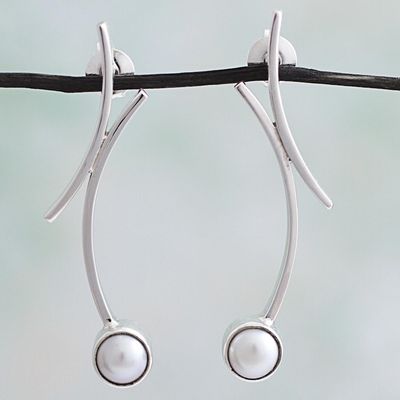 Alternate image for 950 Silver Cultured Pearl Drop Earrings from Mexico Curvy Beauty