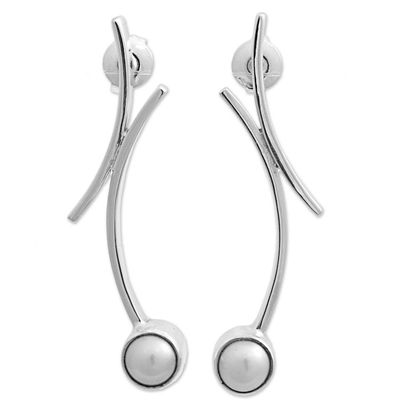 Alternate image for 950 Silver Cultured Pearl Drop Earrings from Mexico Curvy Beauty