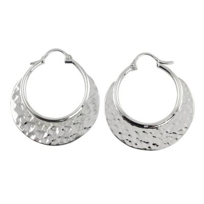 Alternate image for Hand Crafted Sterling Silver Hammered Hoop Earrings Rustic Elegance