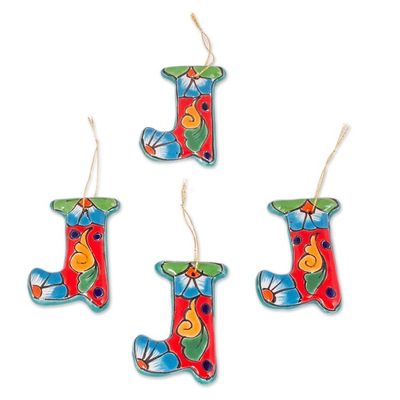 Alternate image for Talavera-Style Ceramic Stocking Ornaments Set of 4 Talavera Stocking