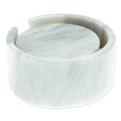 Alternate image for Pale Grey Marble Coasters Crafted in Mexico Set of 5 Modern Marble