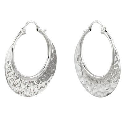 Alternate image for Hand Crafted Sterling Silver Hammered Hoop Earrings Rustic Elegance