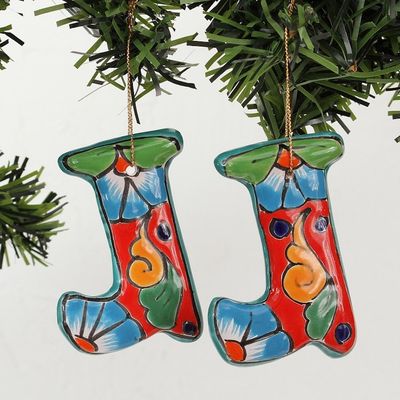 Alternate image for Talavera-Style Ceramic Stocking Ornaments Set of 4 Talavera Stocking