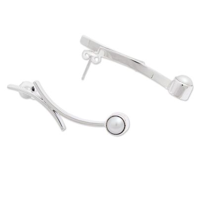Alternate image for 950 Silver Cultured Pearl Drop Earrings from Mexico Curvy Beauty