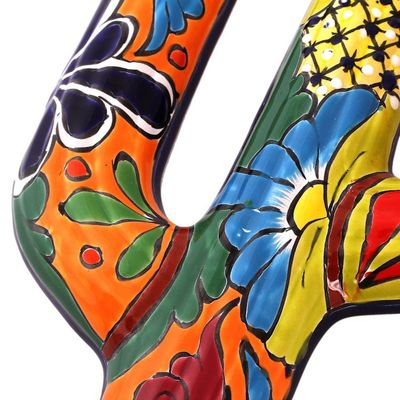 Alternate image for Floral Cactus Talavera-Style Ceramic Wall Sculpture Desert Saguaro