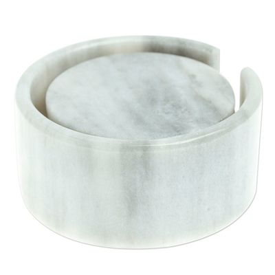 Alternate image for Pale Grey Marble Coasters Crafted in Mexico Set of 5 Modern Marble
