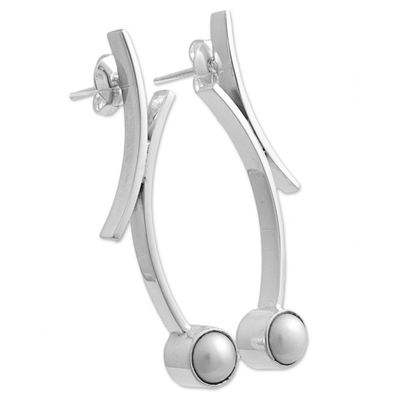 Alternate image for 950 Silver Cultured Pearl Drop Earrings from Mexico Curvy Beauty