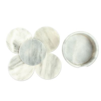 Alternate image for Pale Grey Marble Coasters Crafted in Mexico Set of 5 Modern Marble