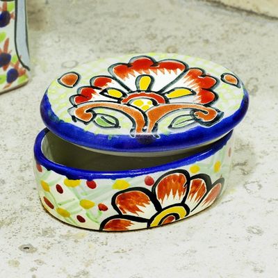 Alternate image for Cotton Swab Jar in Talavera-Style Ceramic Hidalgo Bouquet