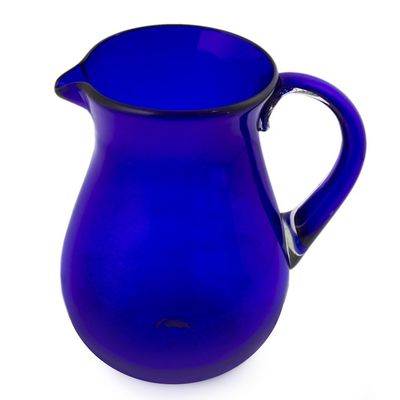 Alternate image for Blue Handcrafted Handblown Recycled Glass Pitcher Pure Cobalt