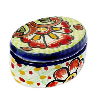 Alternate image for Cotton Swab Jar in Talavera-Style Ceramic Hidalgo Bouquet